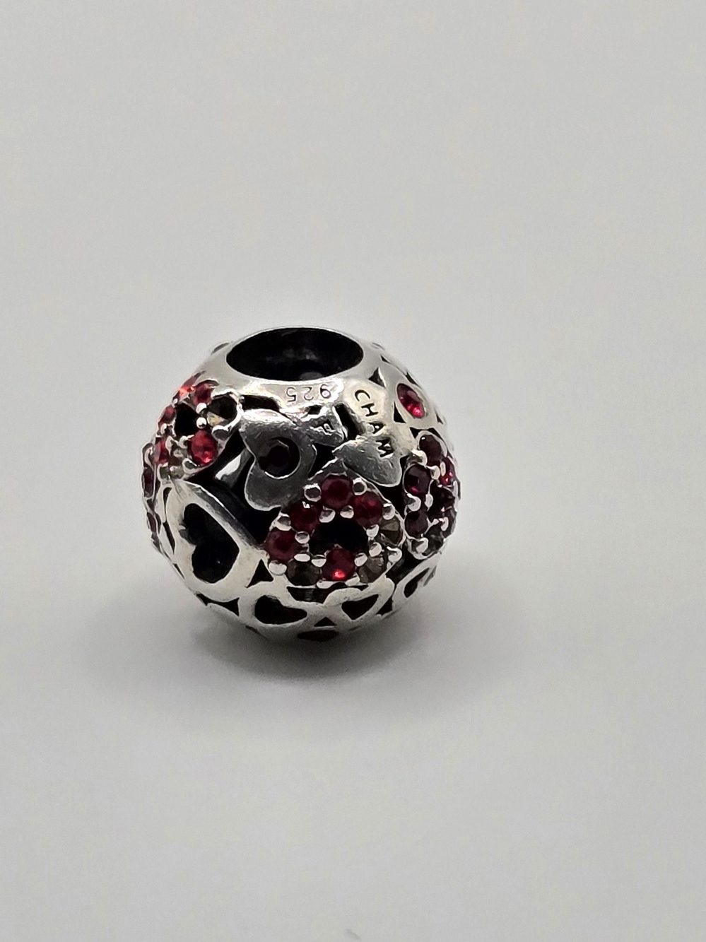 Chamilia Red Swarovski Crystal Openwork Bead Charm | Sterling Silver | Pre-Owned